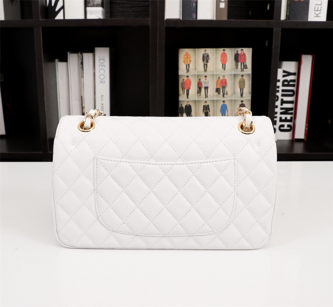 CC Inspired Classic Double Flap Bag White Caviar Golden Hardware - Bag - Gorchic - $122.99