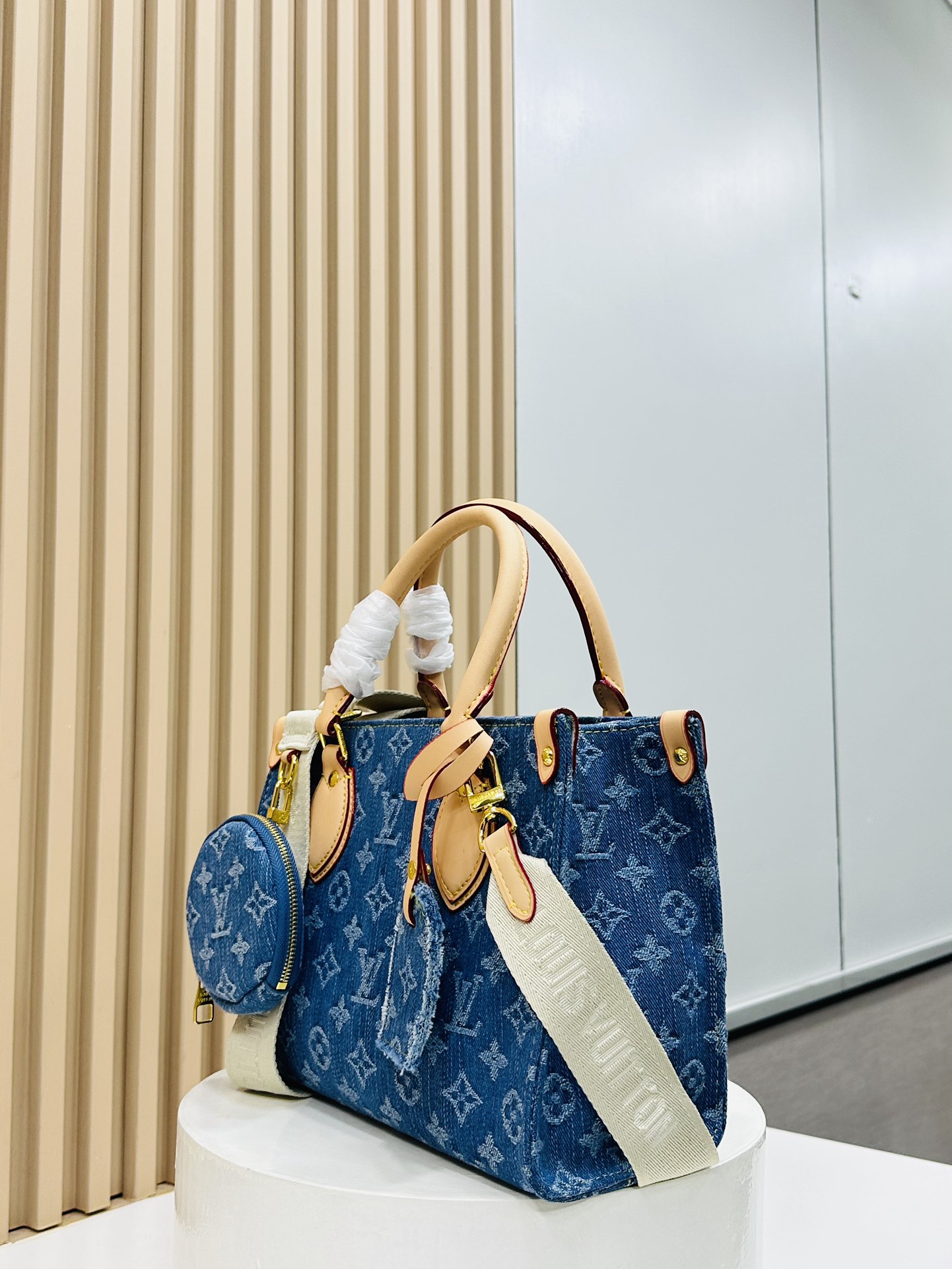 Designer Monogram Jacquard Denim Onthego Blue Bag - Gorchic - $114.99