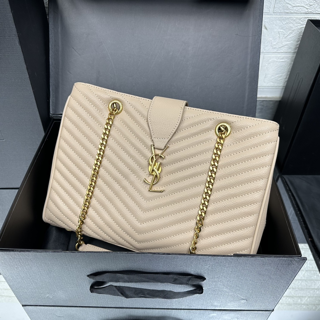 Lady Designer  Grain De Poudre Matelasse Chevron Monogram Shopping Bag Apricot - Bag - Gorchic - $153.99