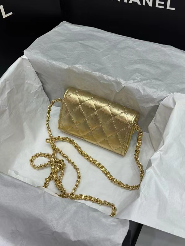 CC Inspired Gold Metallic Calfskin Quilted Flap Chain Waist Bag - Gorchic - $82.99
