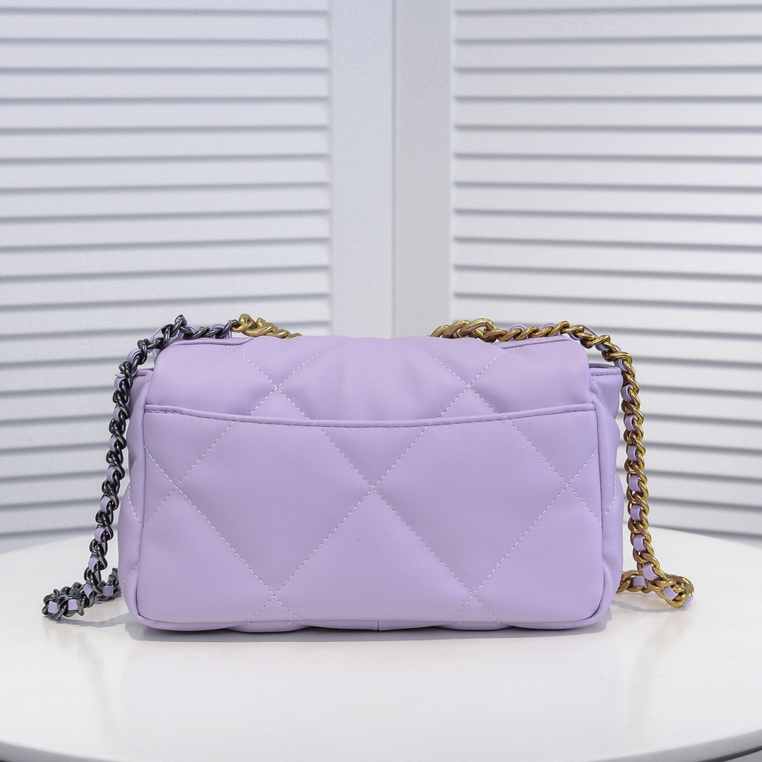 CC Inspired Calfskin Quilted CC Inspired 19 Flap Light Purple -Golden - Bag - Gorchic - $132.99