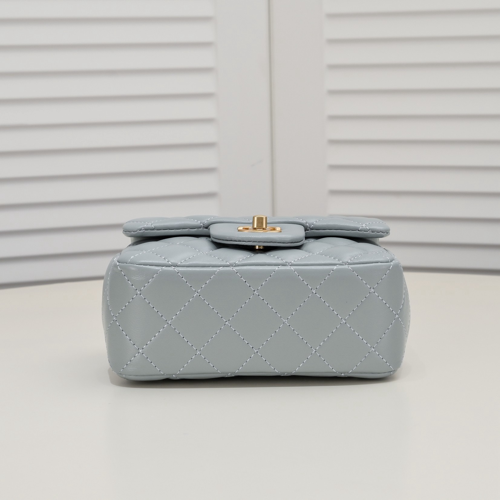 CC Inspired Classic Flag Bag Pearl Crush Mini Rectangular Flap Bag Light Blue Calfskin Antique Gold Hardware - Bag - Gorchic - $117.99