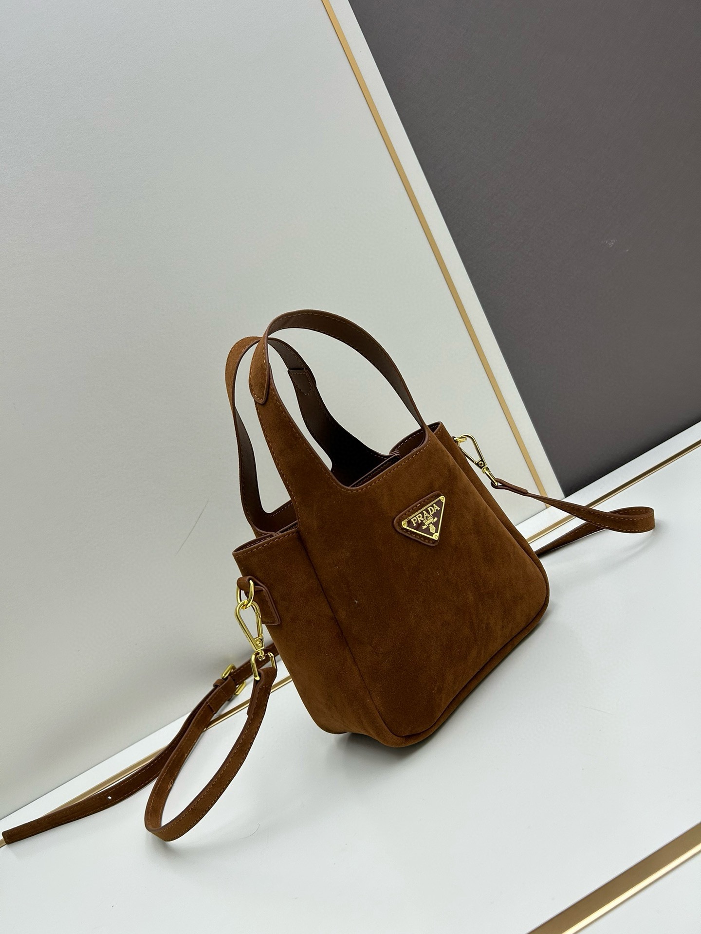 Saffiano texture Suede Brown Mini Tote Bag - Gorchic - $120.99