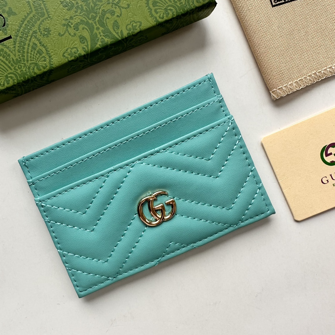 Double-G GG Marmont card case teal leather-wallet - Gorchic - $39.99