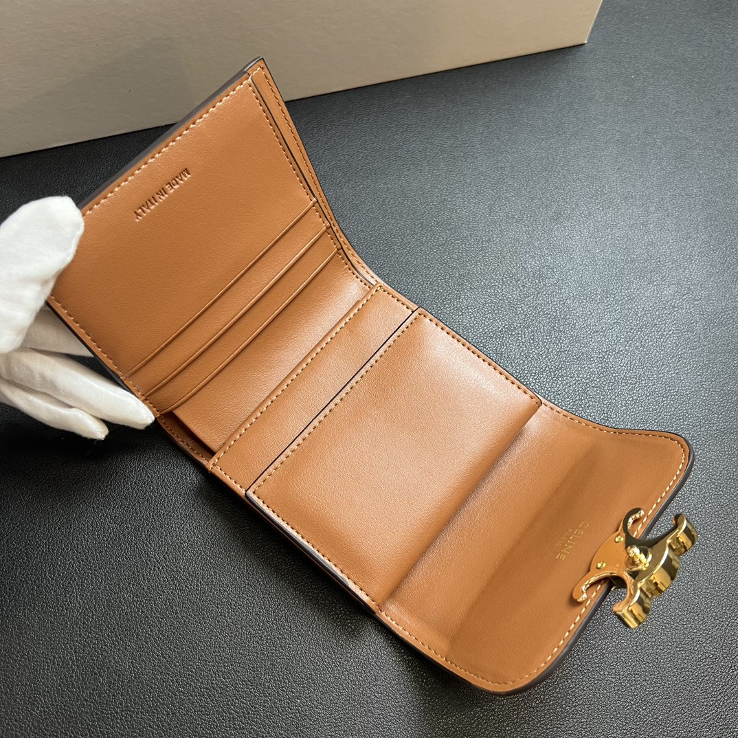 CL Arcadia Tri-Fold Black Leather Wallet- Brown Leather Wallet - Gorchic - $55.99