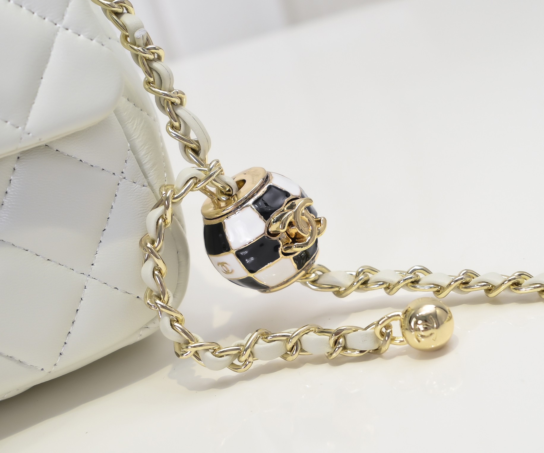 CC Inspired Classic Flag Bag Pearl Crush Mini Square White Calfskin Light Gold Hardware - Bag - Gorchic - $127.99