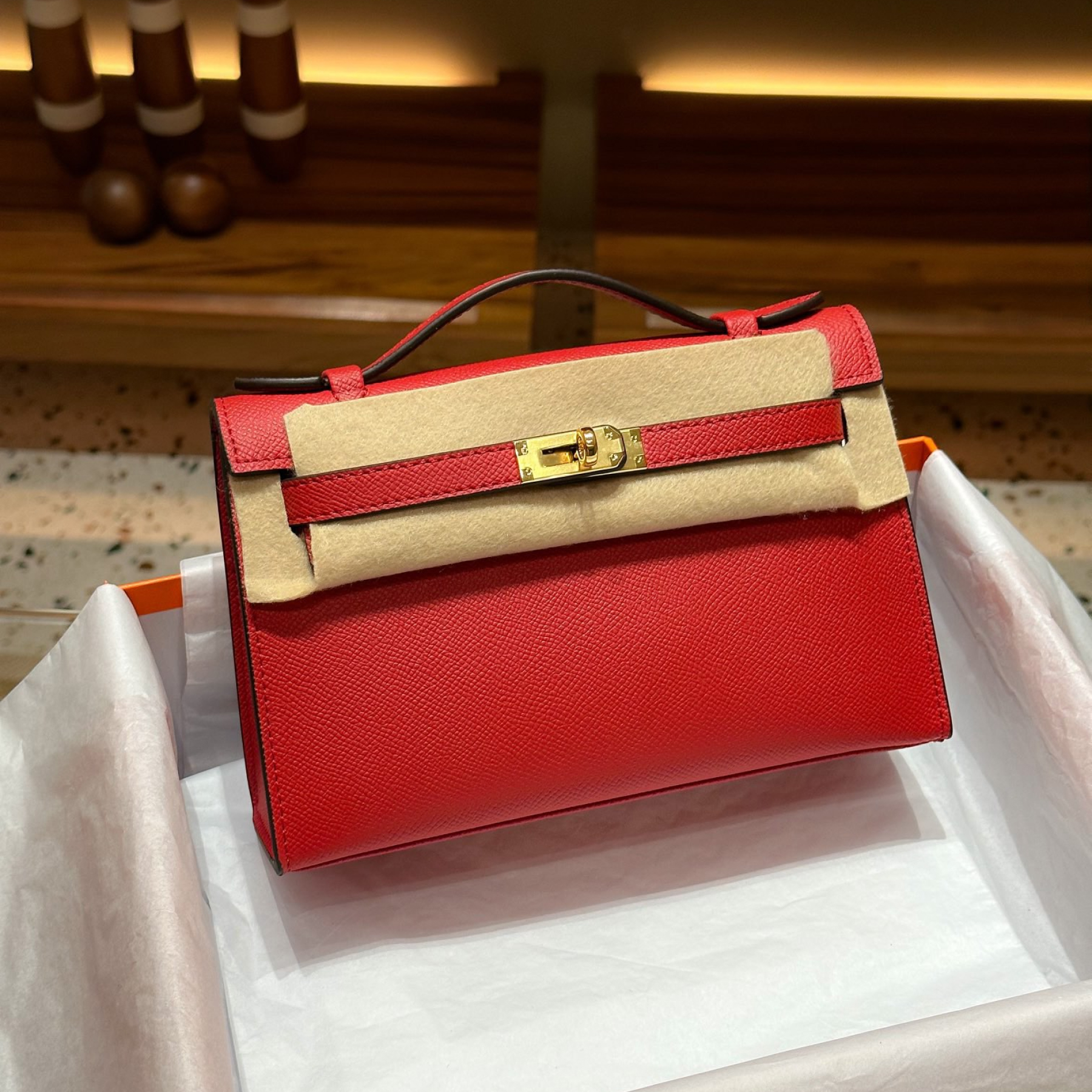 H-Inspired Kelly Mini 1st Kelly Pochette Generation Epsom Palm Leather-Red - Gorchic - $143.99