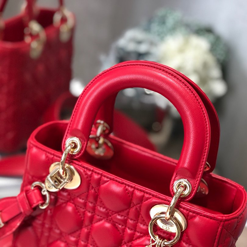 D Inspired Small Lady D Inspired Bag Red Cannage Calfskin Golden Hardware - Bag - Gorchic - $144.99