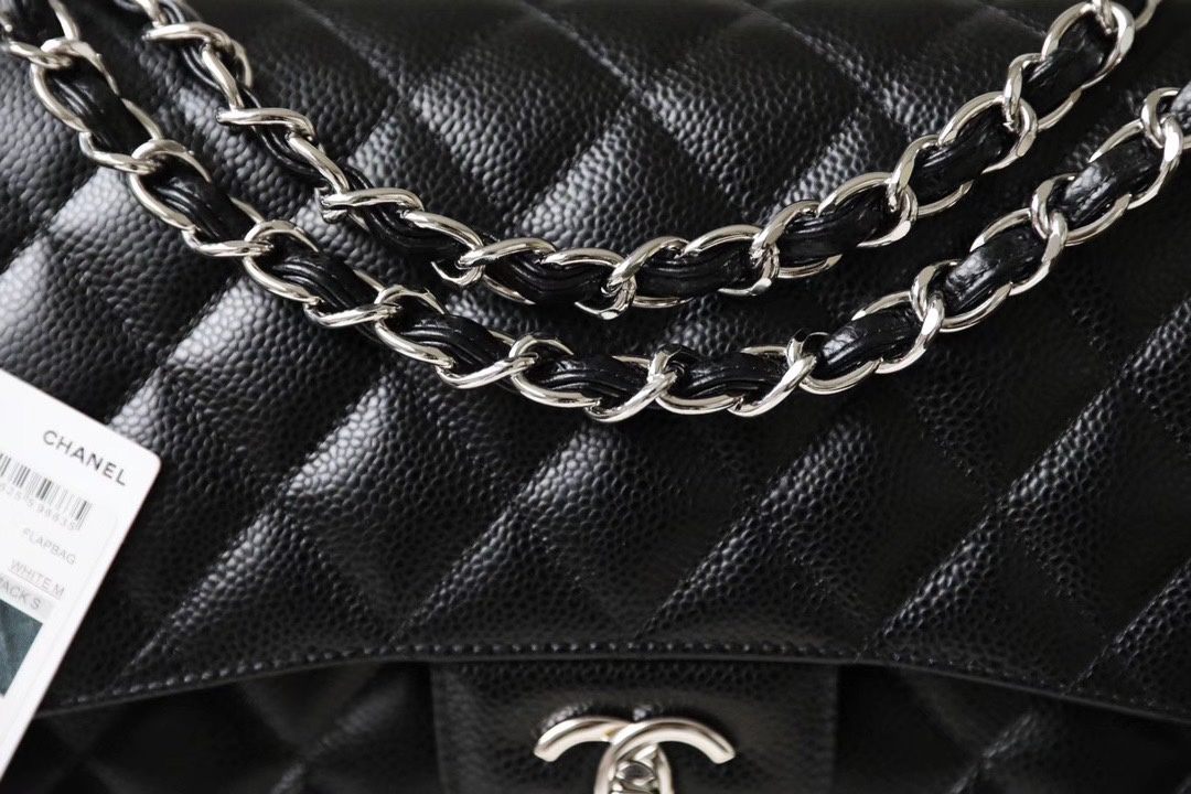 CC Inspired Classic Flag Bag Jumbo Classic Double Flap Bag Black Caviar Sliver Hardware - Bag - Gorchic - $125.99