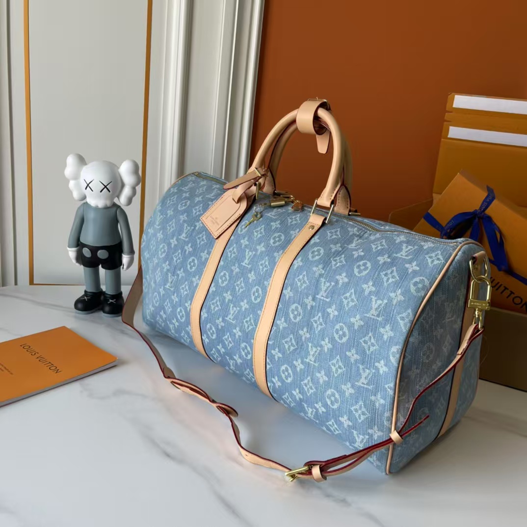 Designer Monogram Keepall Bandoulière 50 Monogram Denim Bag - Gorchic - $167.99