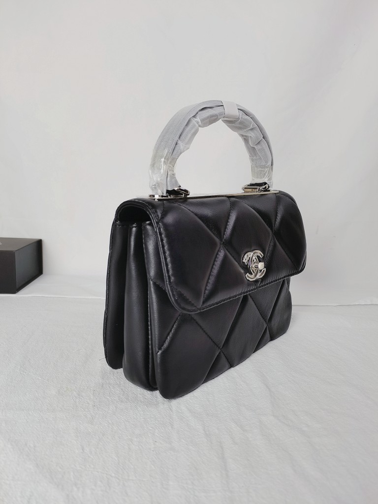 CC Inspired Top Handle Flap Bag Lambskin - Black - Gorchic - $140.99