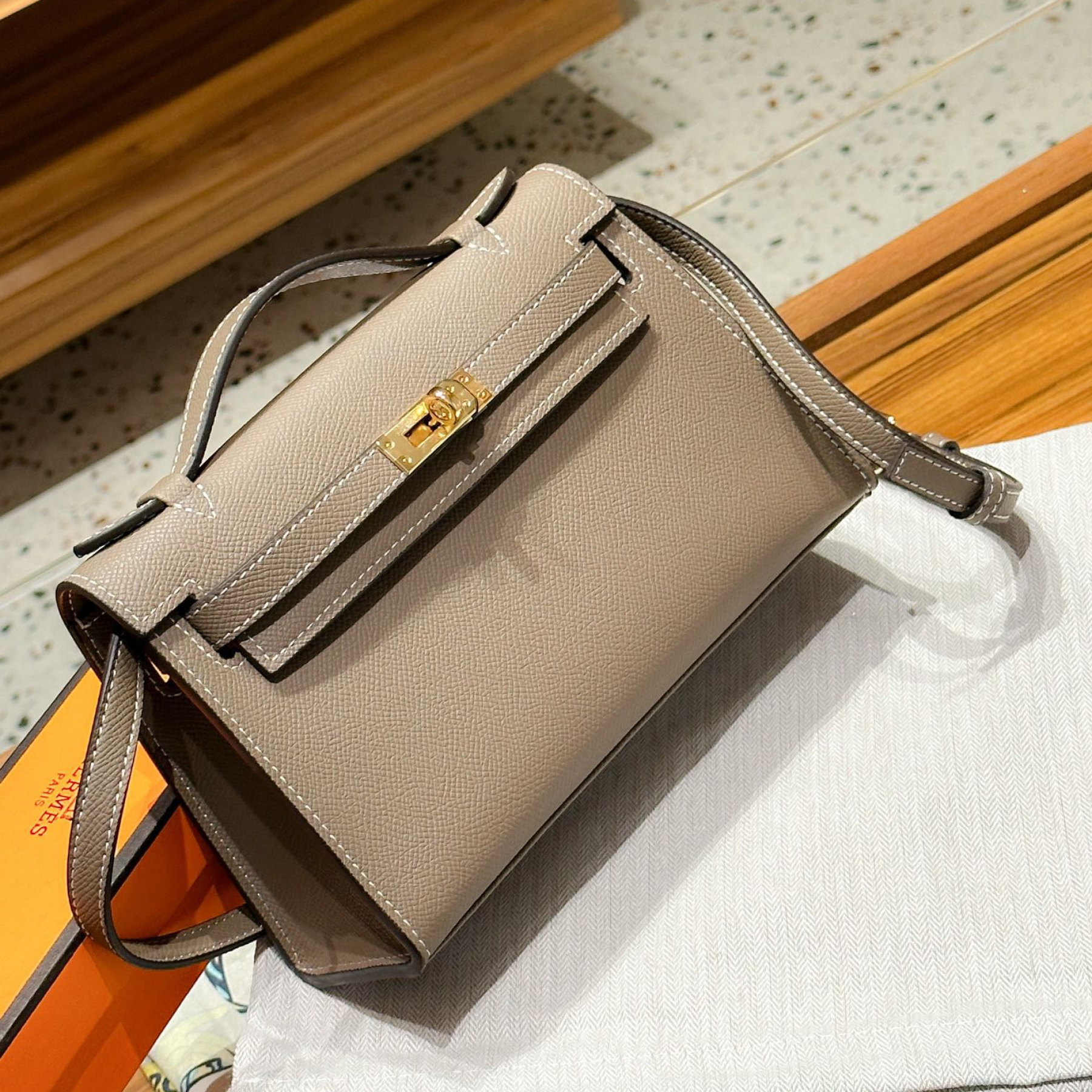 H-Inspired Kelly Mini 1st Kelly Pochette Generation Epsom Palm Leather-Elephant Grey - Gorchic - $143.99