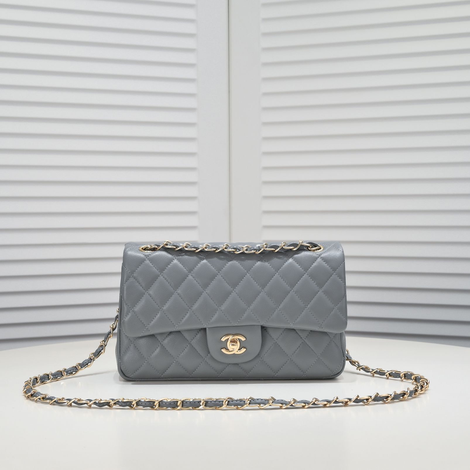CC Inspired Classic Double Flap Bag Grey Golden Hardware - Bag - Gorchic - $122.99