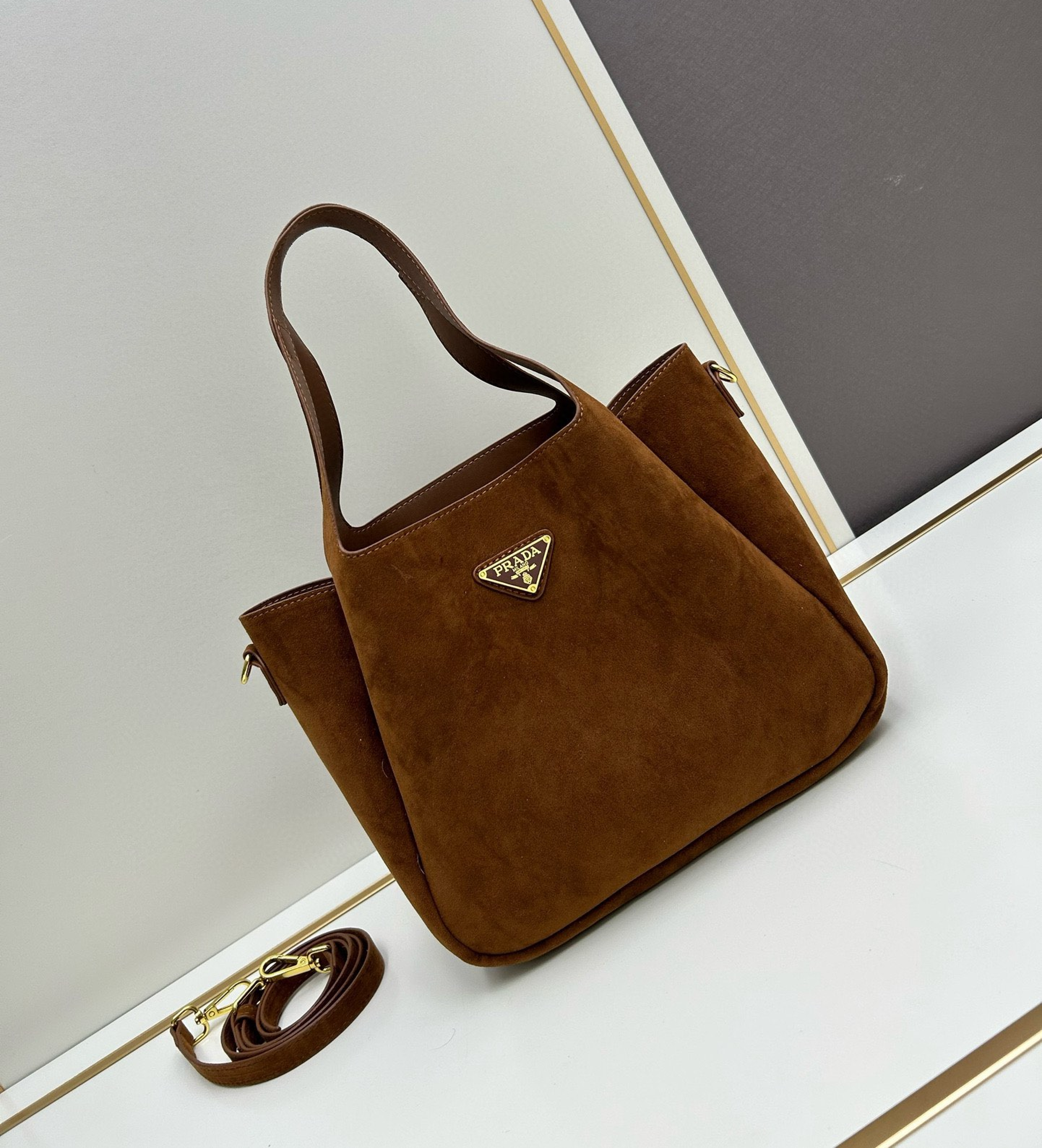 Saffiano texture Suede Brown Large Tote - Gorchic - $125.99