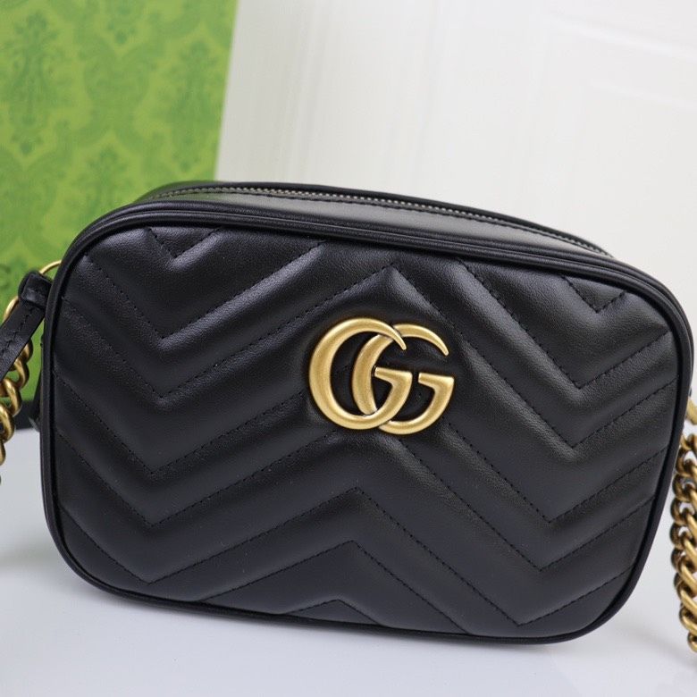 Double-G Calfskin Matelasse Mini GG Marmont Chain Shoulder Bag Black - Bag - Gorchic - $113.99