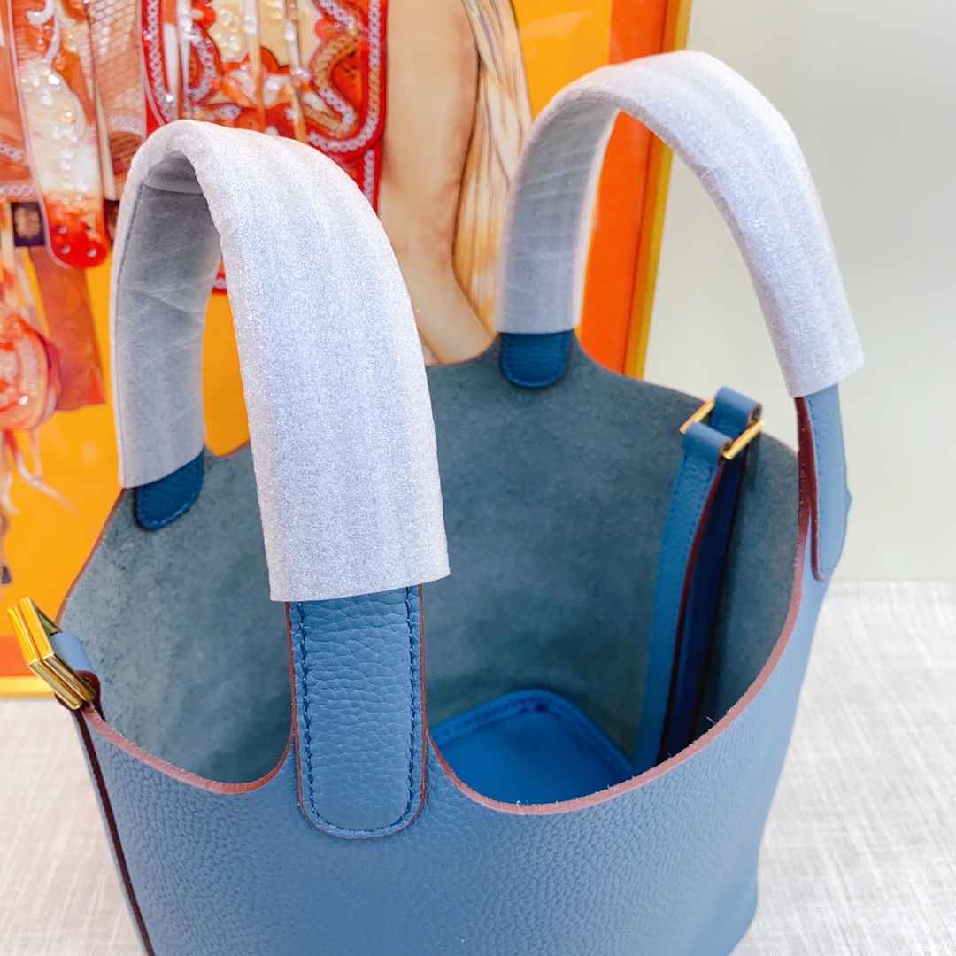 H-Inspired Clemence Picotin Lock Bag Golden Hardware-Blue Bag - Gorchic - $151.99