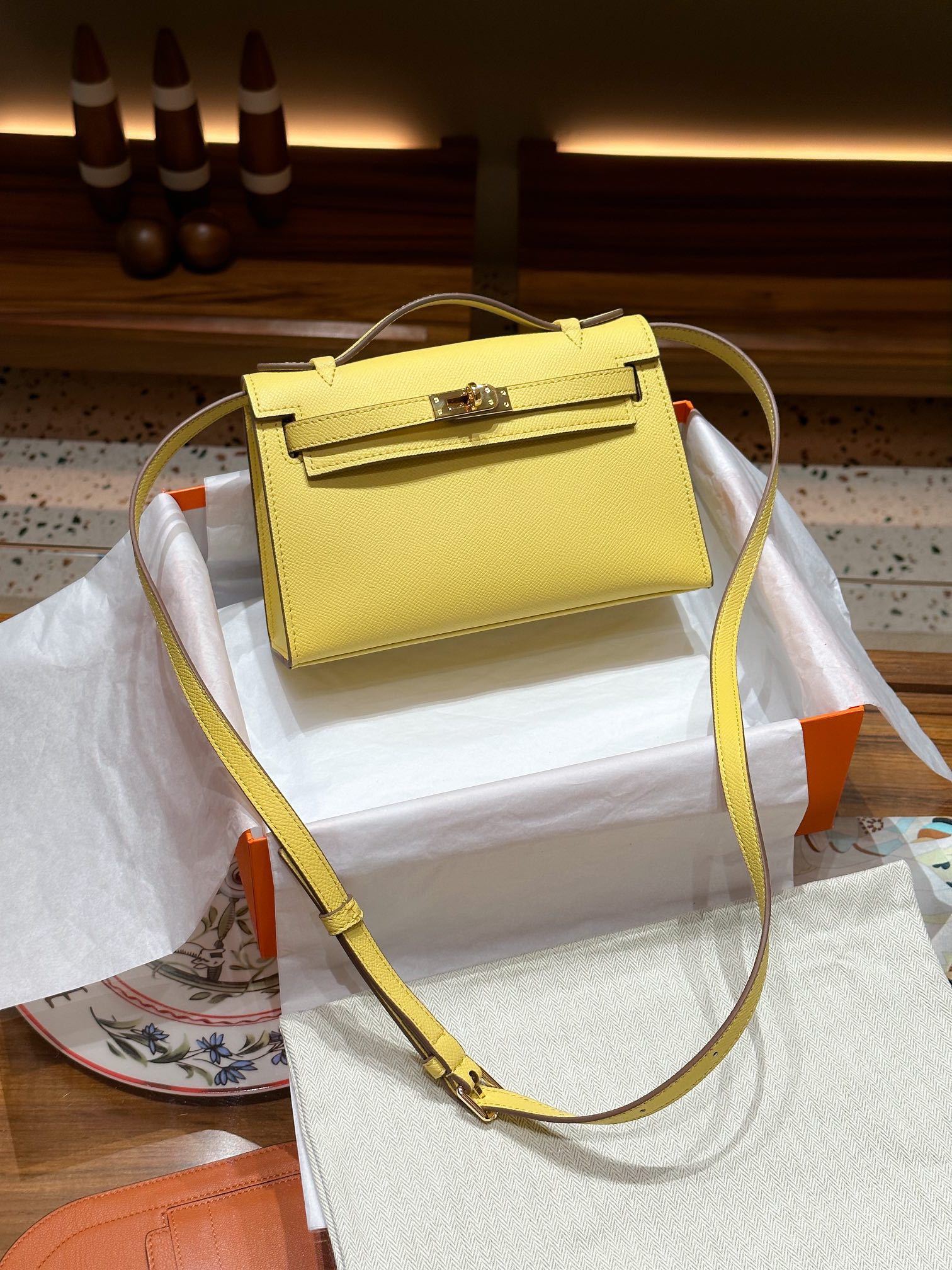 H-Inspired Kelly Mini 1st Kelly Pochette Generation Epsom Palm Leather-Yellow - Gorchic - $146.99