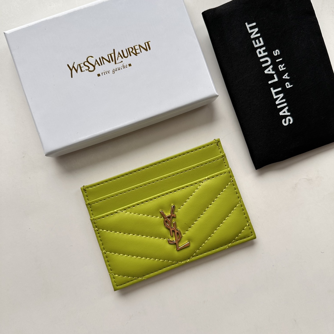 Lady Designer CASSANDRE MATELASSÉ card case in lambskin -Green Wallet - Gorchic - $35.99