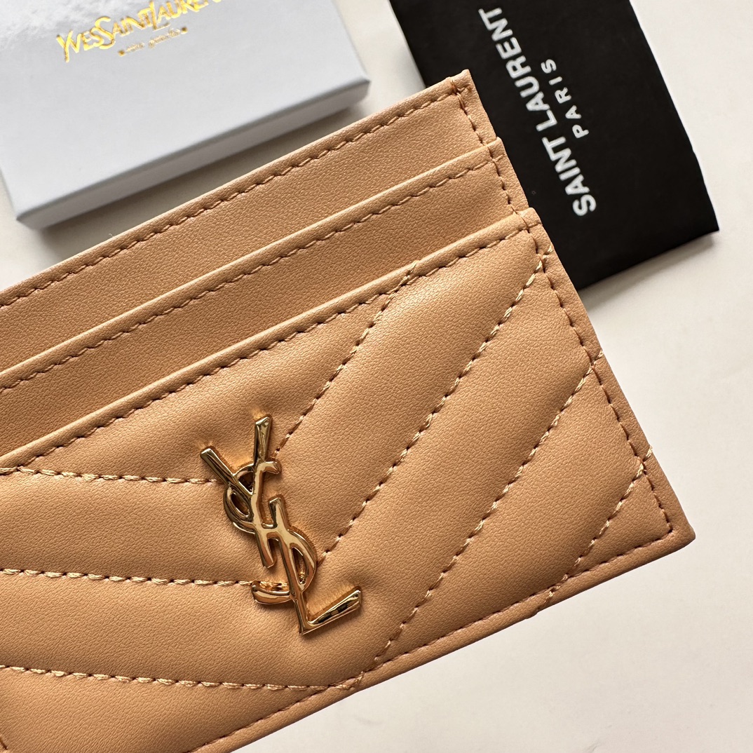 Lady Designer CASSANDRE MATELASSÉ card case in lambskin -Apricot Wallet - Gorchic - $35.99