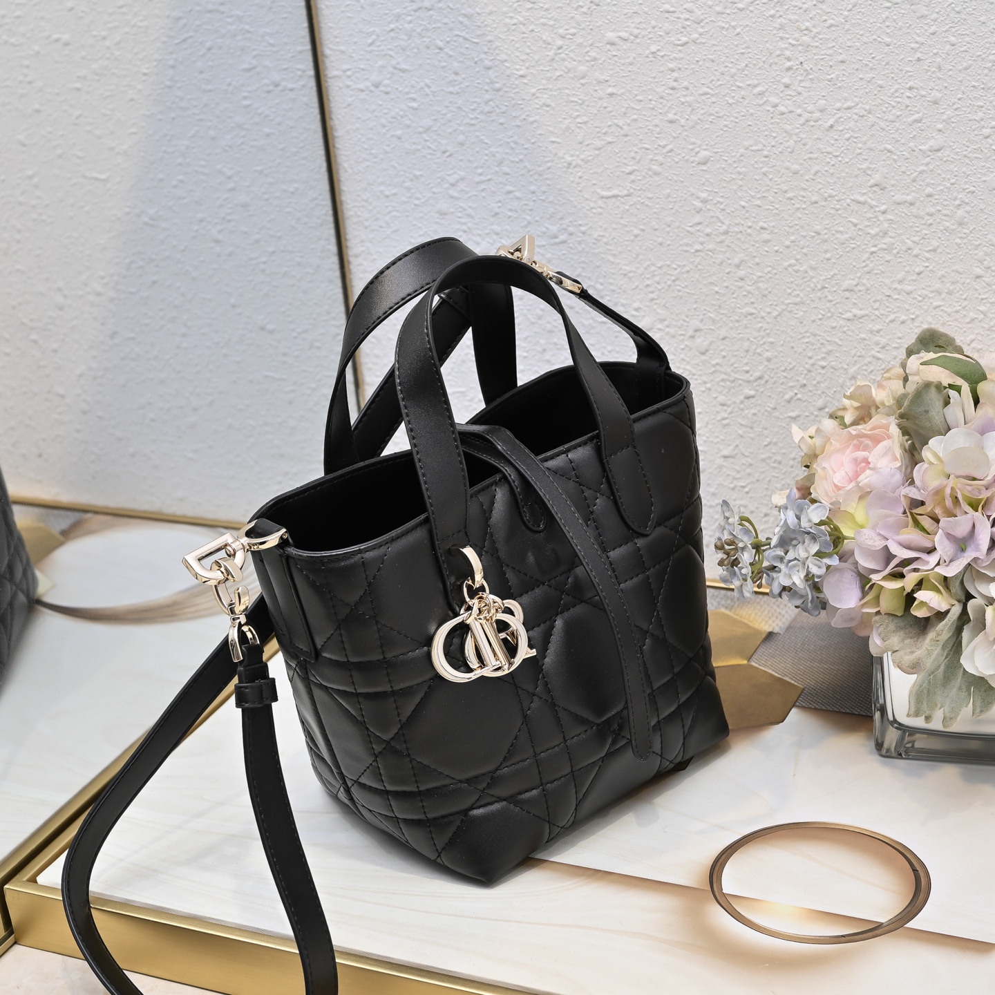 D Inspired Toujours Bag - Black Macrocannage Calfskin - Gorchic - $136.99