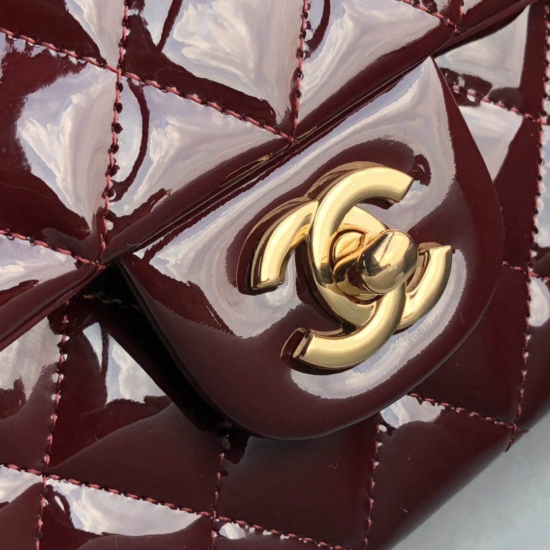 CC Inspired Patent Goatskin Quilted Medium CC Eyelet Flap Burgundy - Bag - Gorchic - $138.99