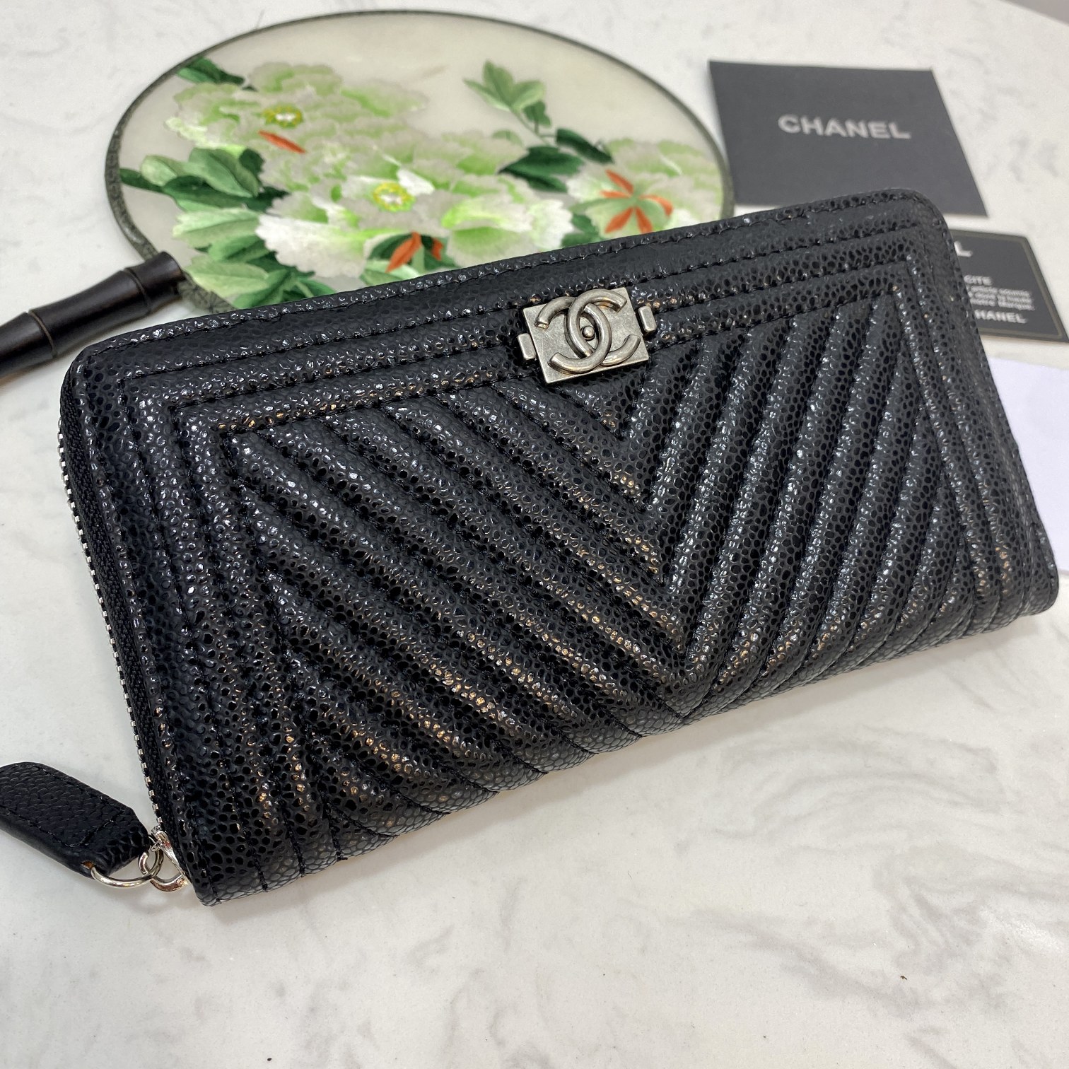 CC Inspired Caviar Chevron Quilted Wallet -Fishseed Pattern Sier Wallet - Gorchic - $52.99