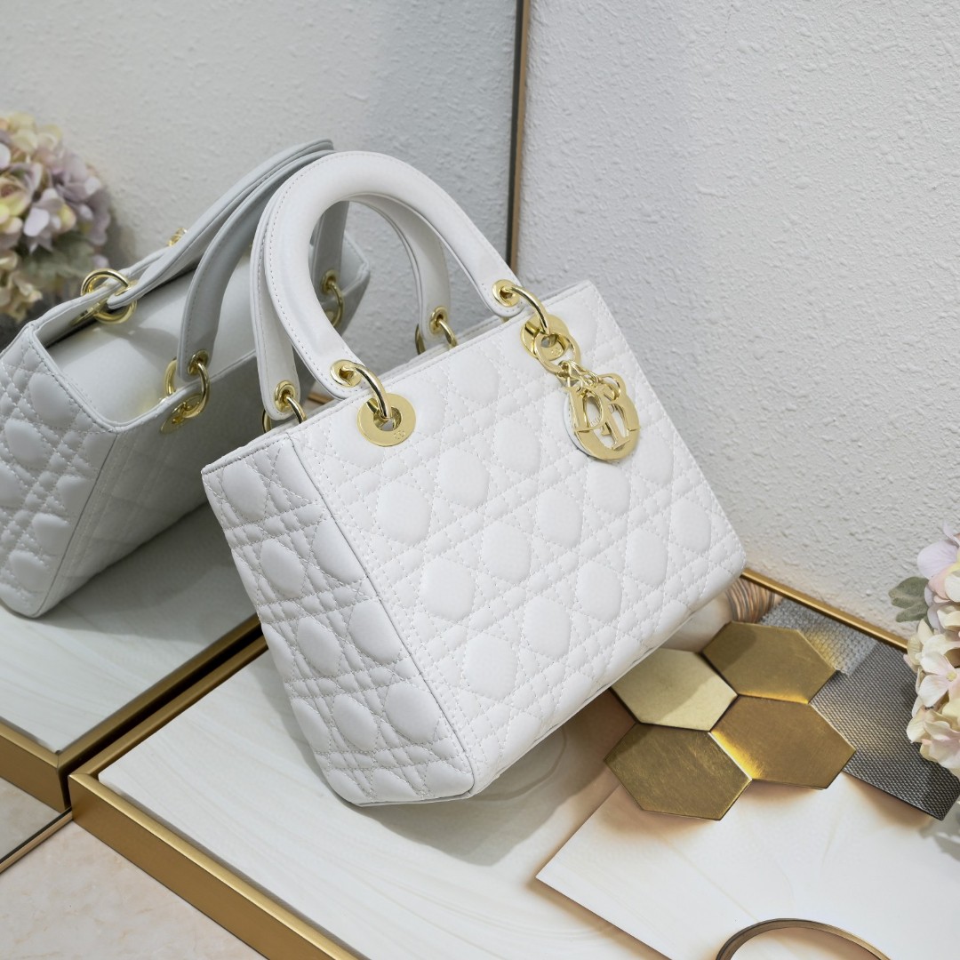 D Inspired Medium Lady D Inspired Bag White Cannage Calfskin Golden Hardware - Bag - Gorchic - $144.99