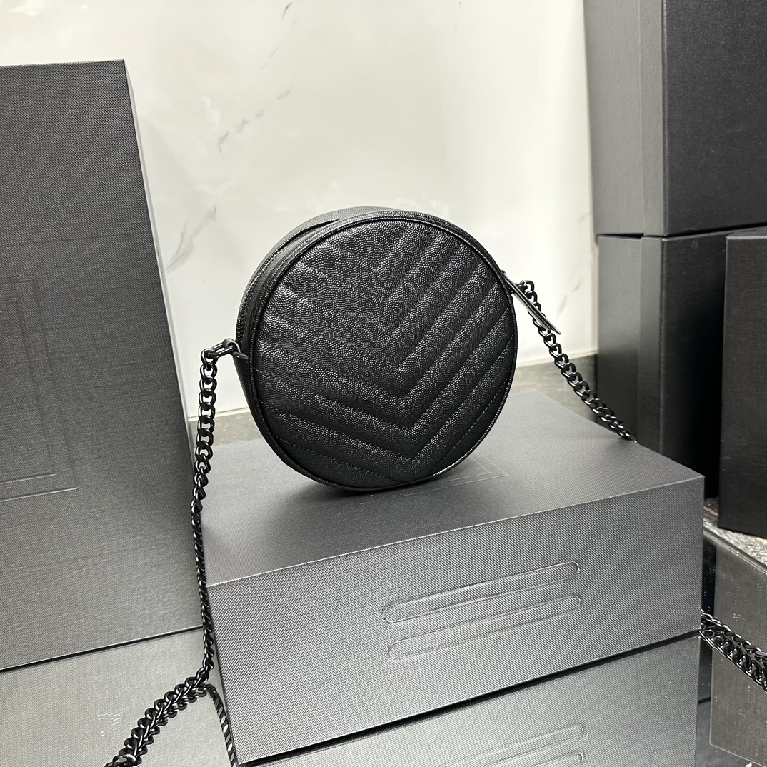 Lady Designer Grain De Poudre Matelasse Chevron Quilted Round Vinyle Camera Bag Deep Marine-biack hardware - Bag - Gorchic - $131.99