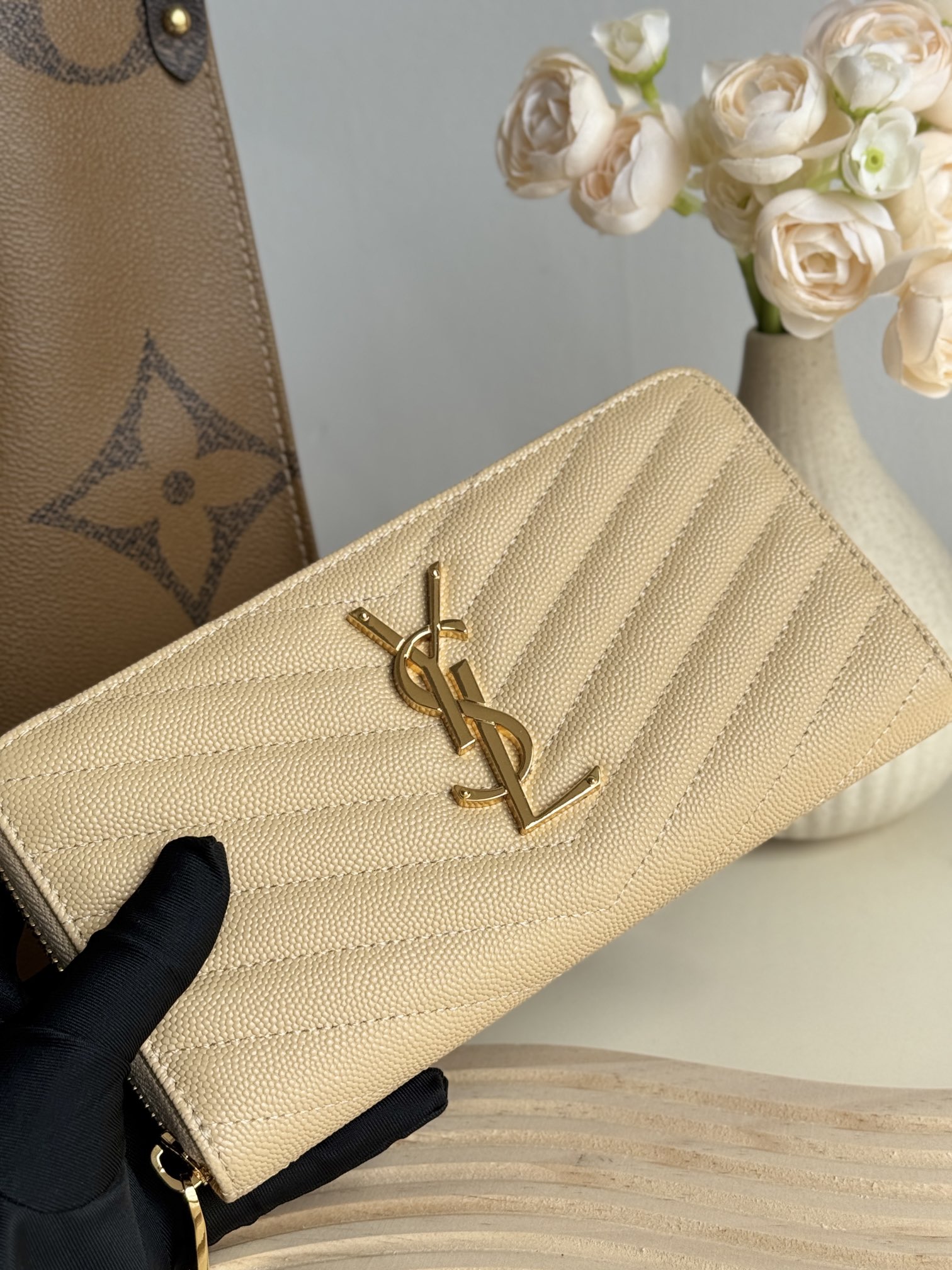 Lady Designer Monogramme leather Wallet -Apricot Wallet - Gorchic - $52.99