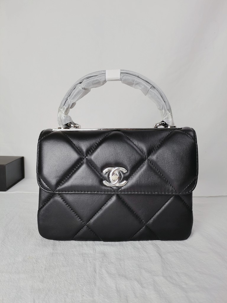 CC Inspired Top Handle Flap Bag Lambskin - Black - Gorchic - $140.99