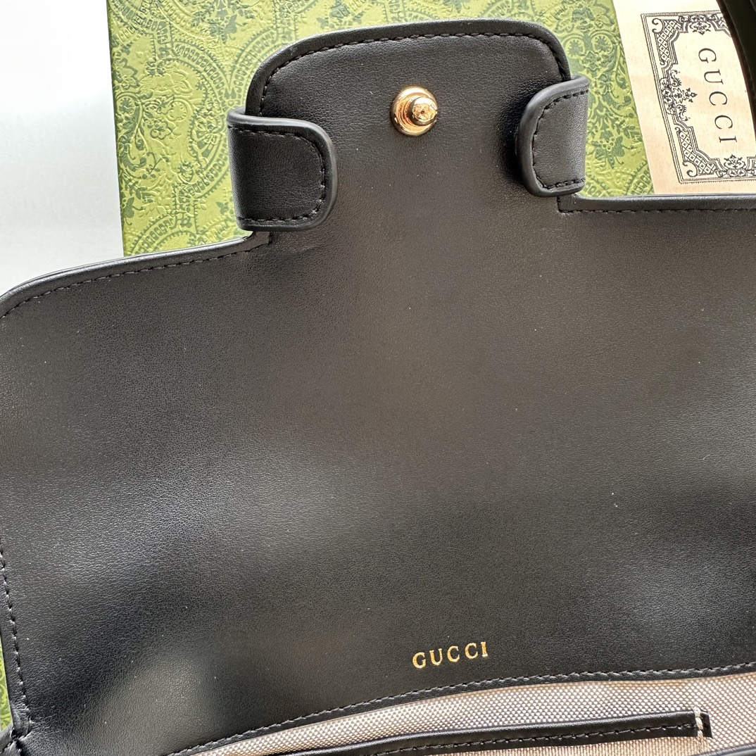 Double-G Horsebit 1955 Small Black Leather Shoulder Bag - Gorchic - $121.99