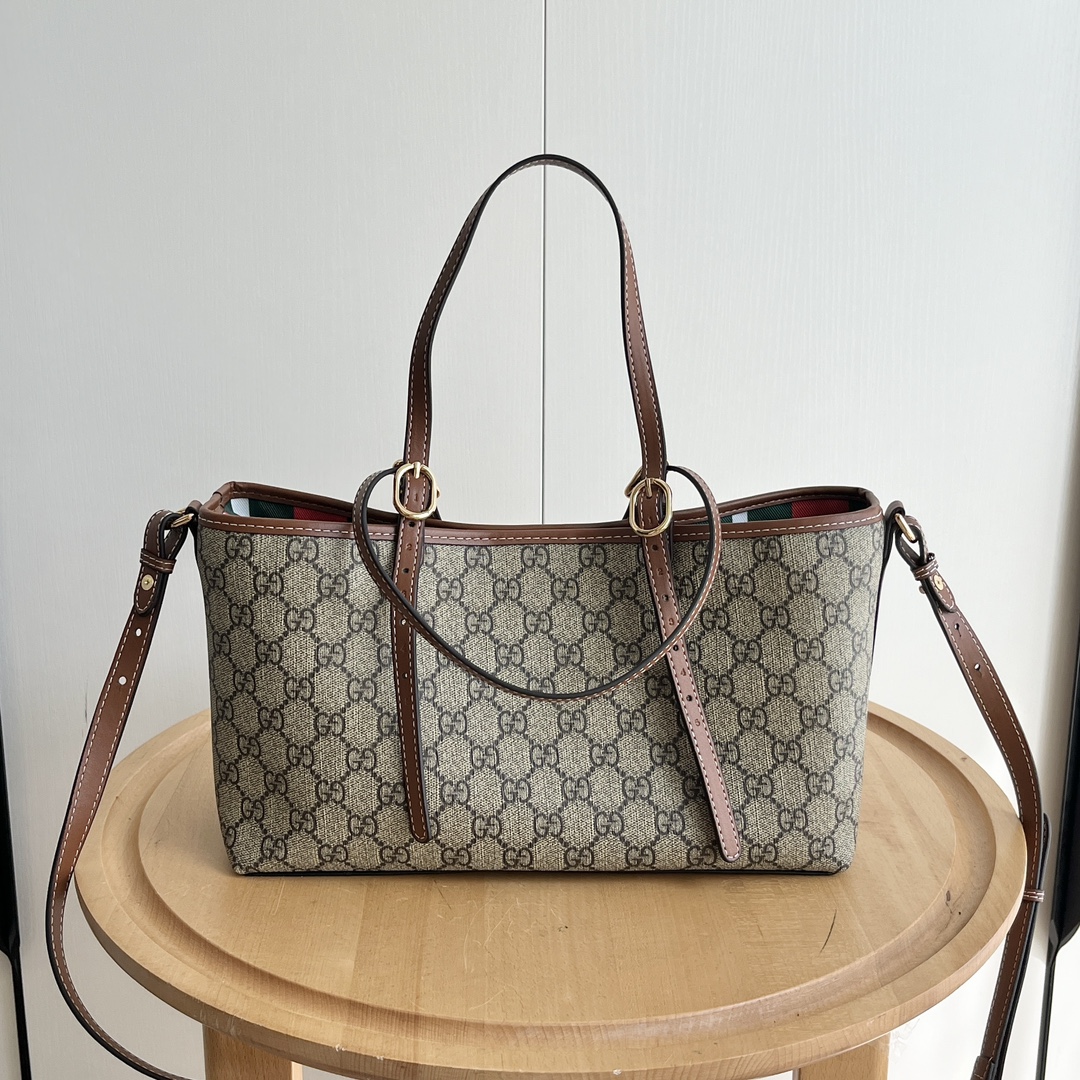 Double-G GG Emblem Medium brown tote bag - Gorchic - $132.99