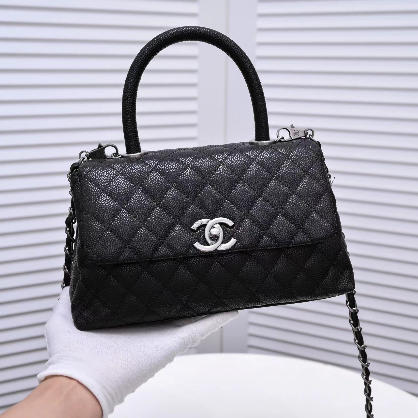 CC Inspired Classic Flag Bag Small Coco Handle Flap Bag Black Caviar Sier Hardware - Bag - Gorchic - $148.99
