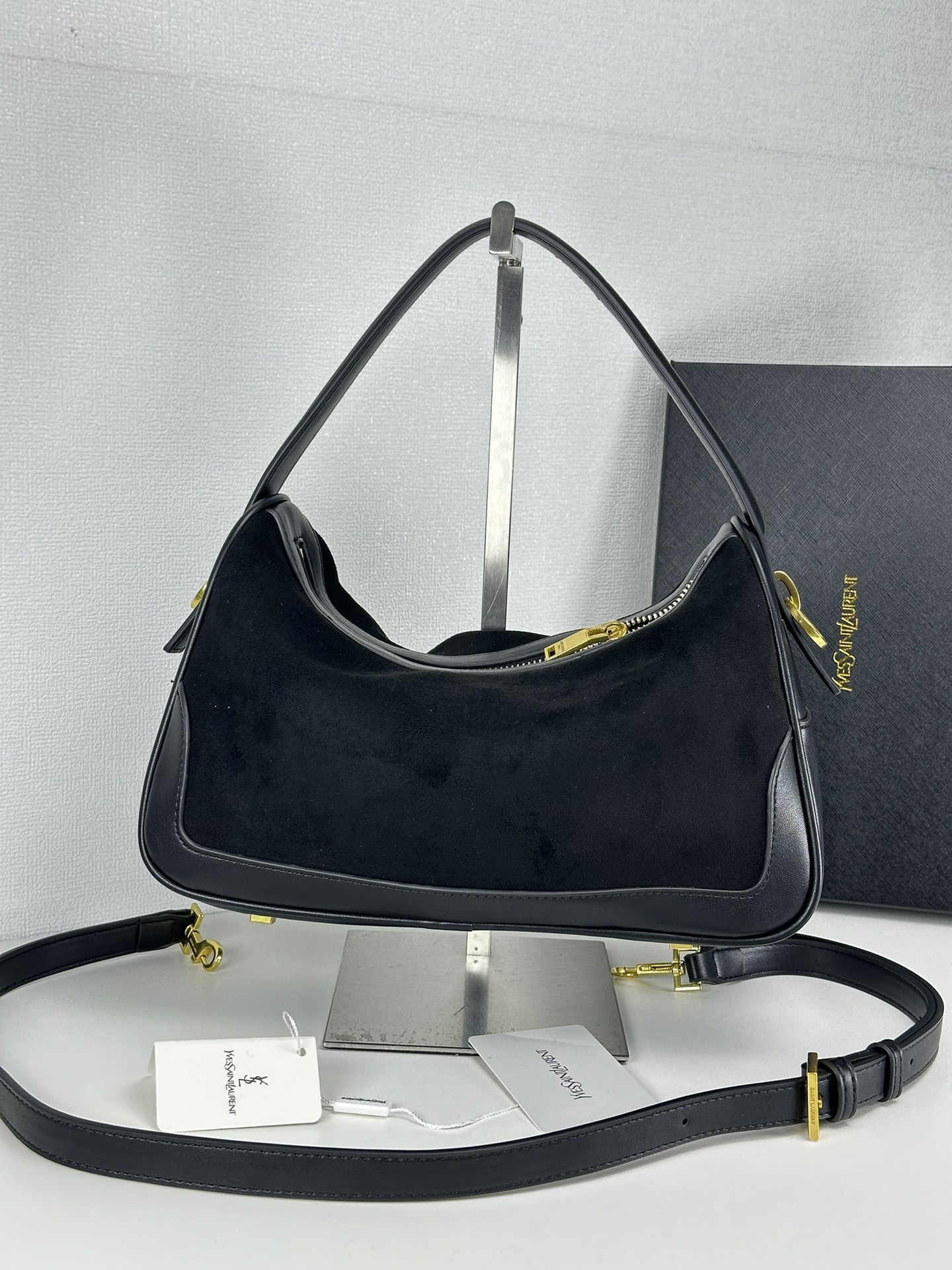 Lady Designer Fashion Vintage Bowling Bag - Black Brushed Leather Bag - Gorchic - $135.99