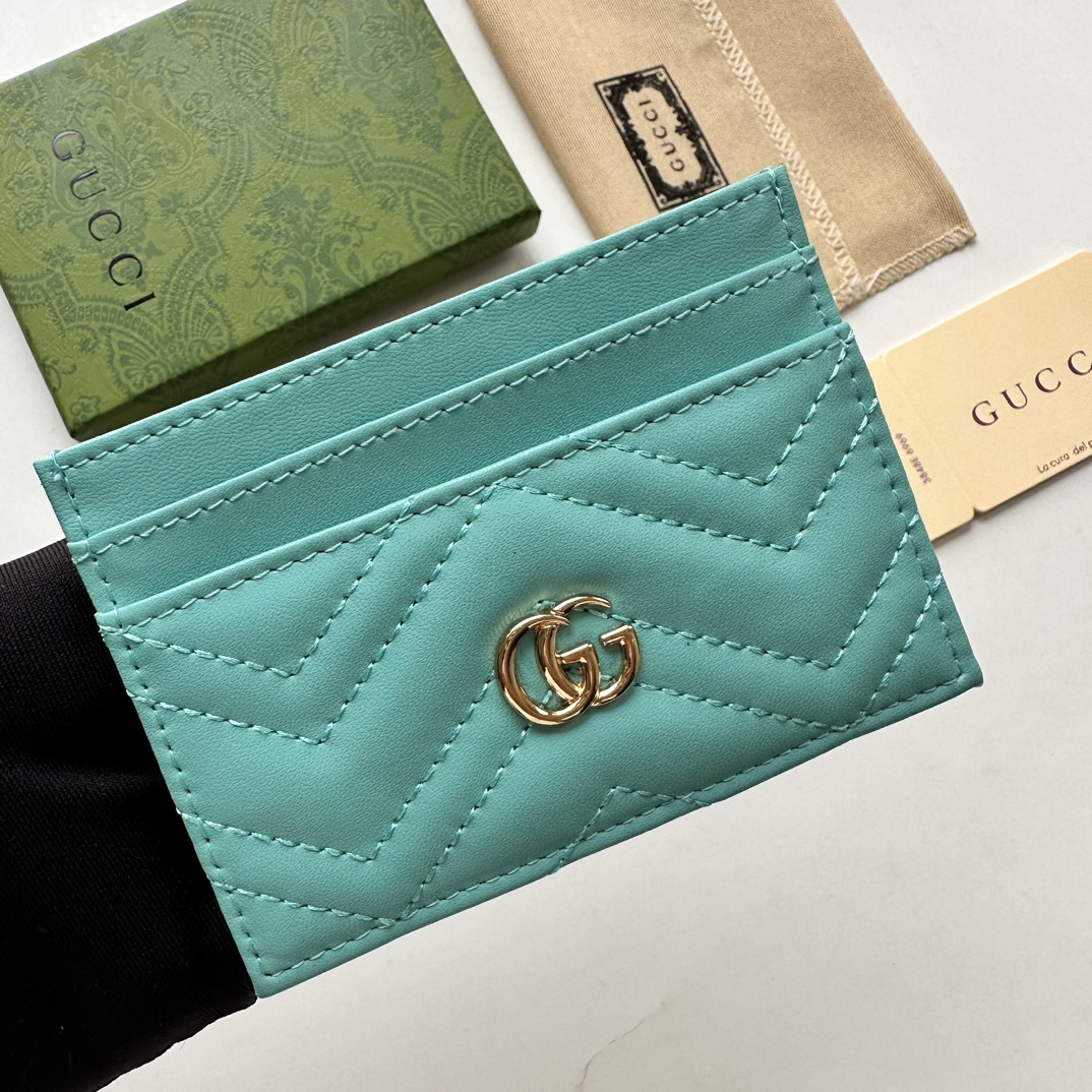 Double-G GG Marmont card case teal leather-wallet - Gorchic - $39.99