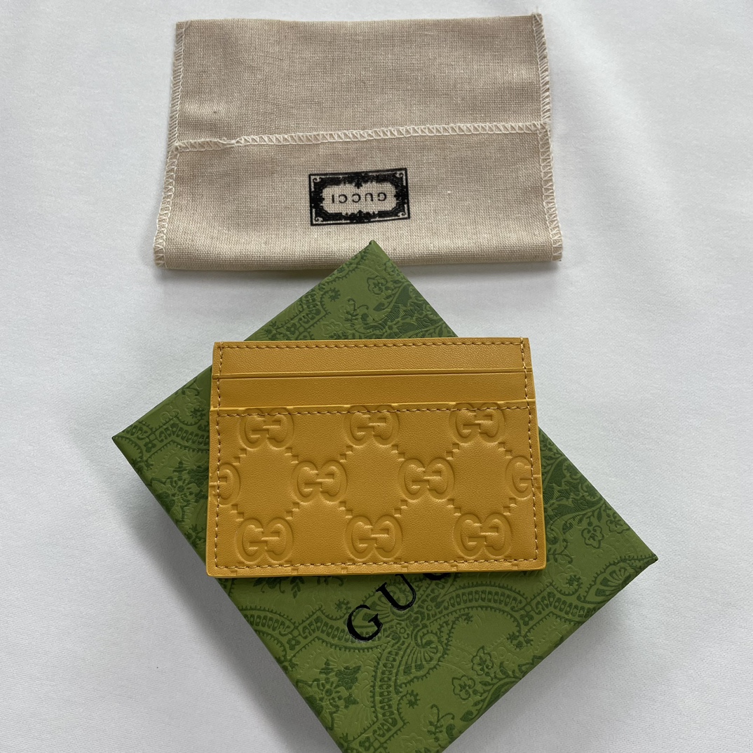 Double-G GG rubber-effect card case yellow-wallet - Gorchic - $35.99