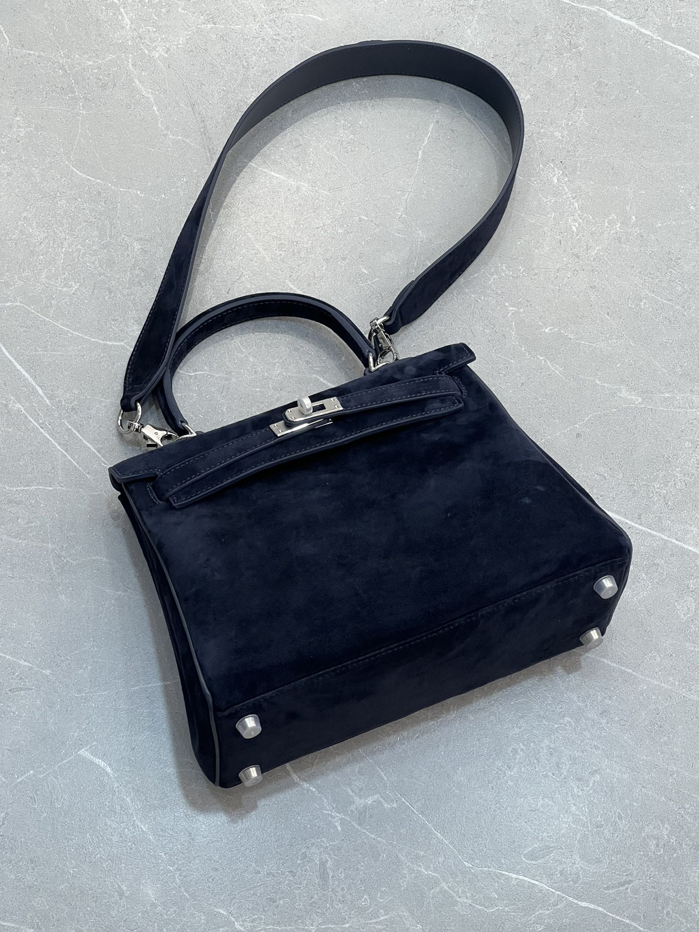 H-Inspired Kelly Haze Blue Suede - Handbags - Gorchic - $230.99