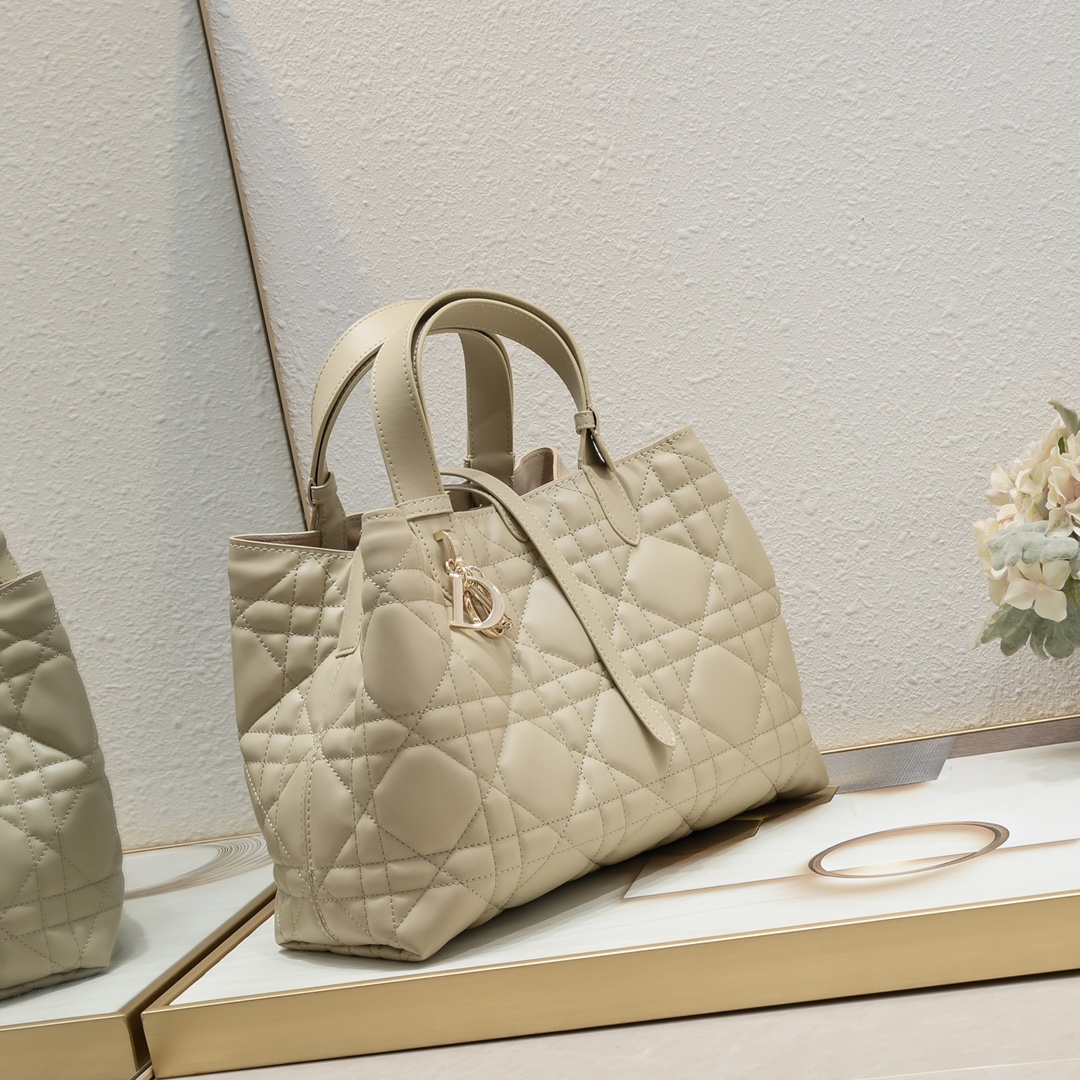 D Inspired Toujours Bag -Powder Beige Macrocannage Calfskin - Gorchic - $136.99