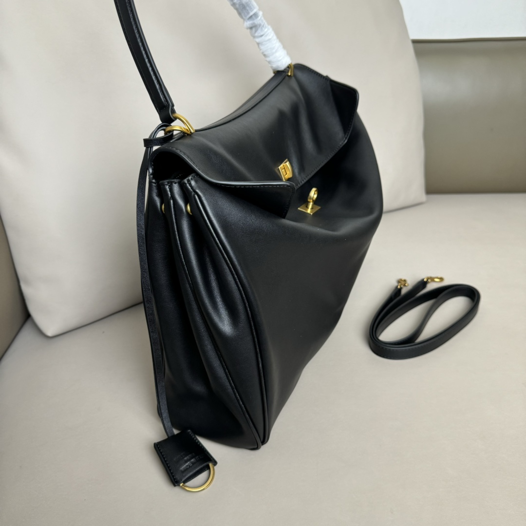 Hourglass iconic Rodeo leather shoulder bag in Black and aged-golden hardware Multiple Size - Bag - Gorchic - $169.99