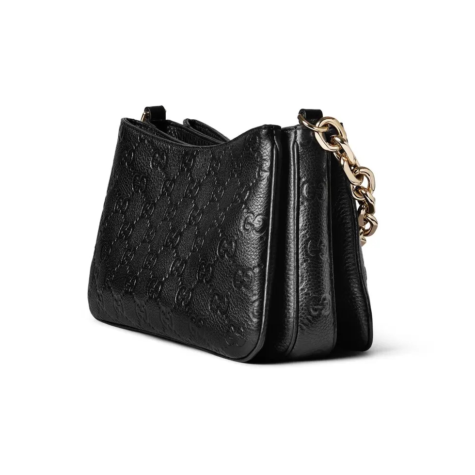 Double-G Emblem Black Grainy leather Bag - Gorchic - $132.99