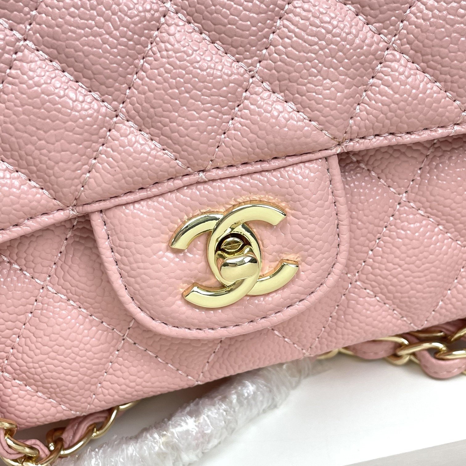CC Inspired Classic Double Flap Bag Pink Caviar Golden Hardware - Bag - Gorchic - $122.99