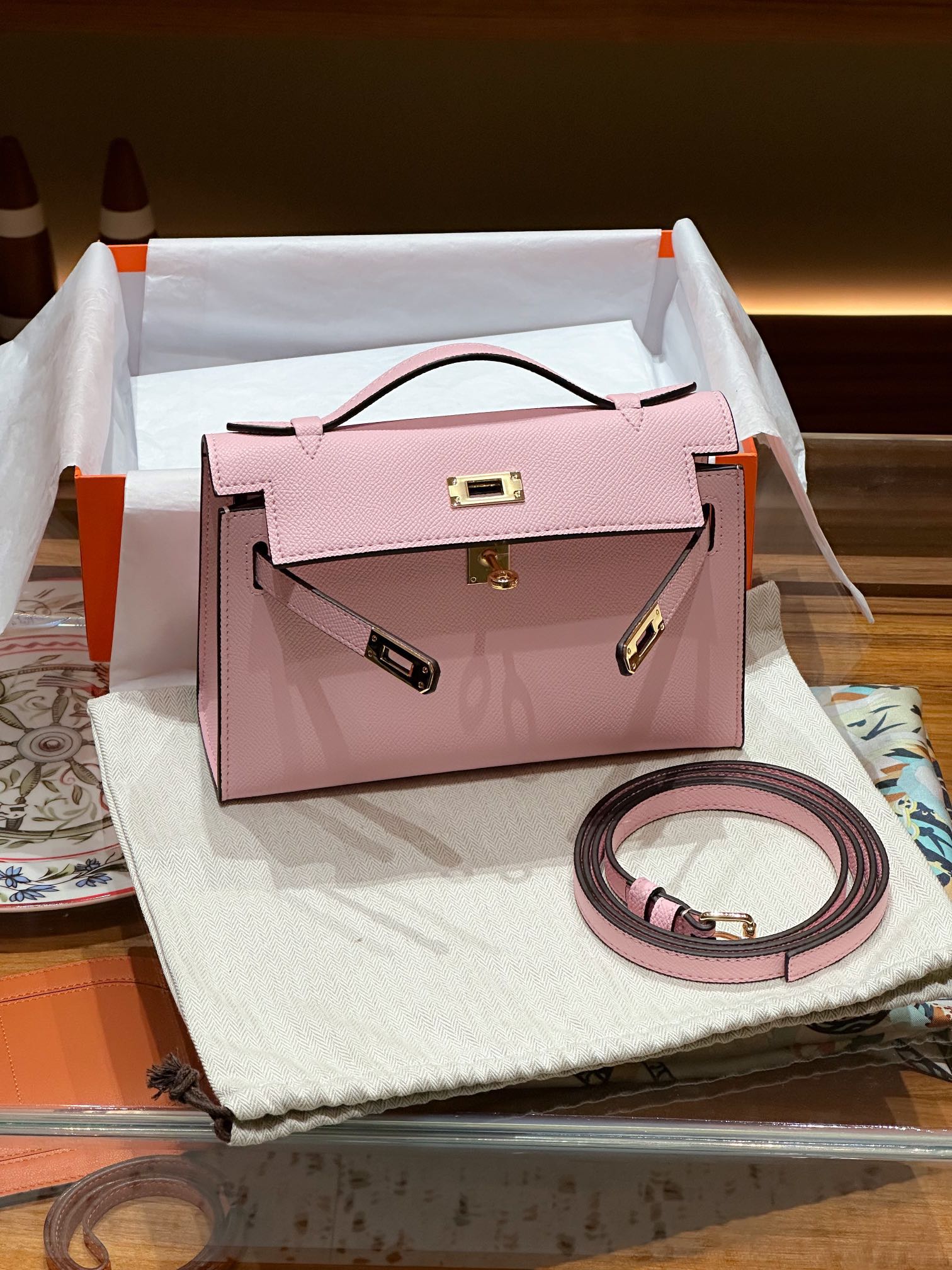 H-Inspired Kelly Mini 1st Kelly Pochette Generation Epsom Palm Leather-Pink - Gorchic - $146.99