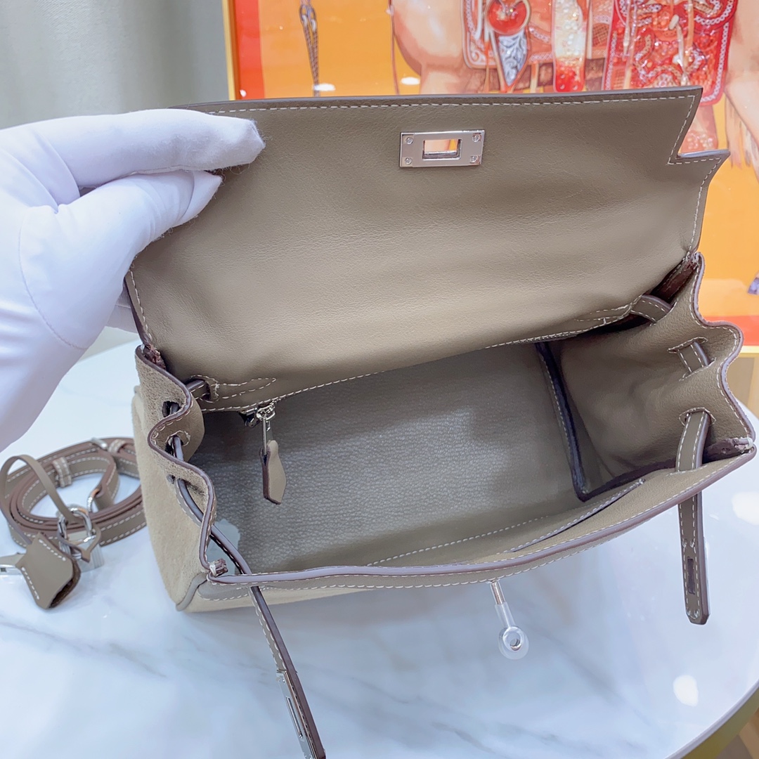 H-Inspired Kelly Haze Gray Suede - Handbags - Gorchic - $230.99