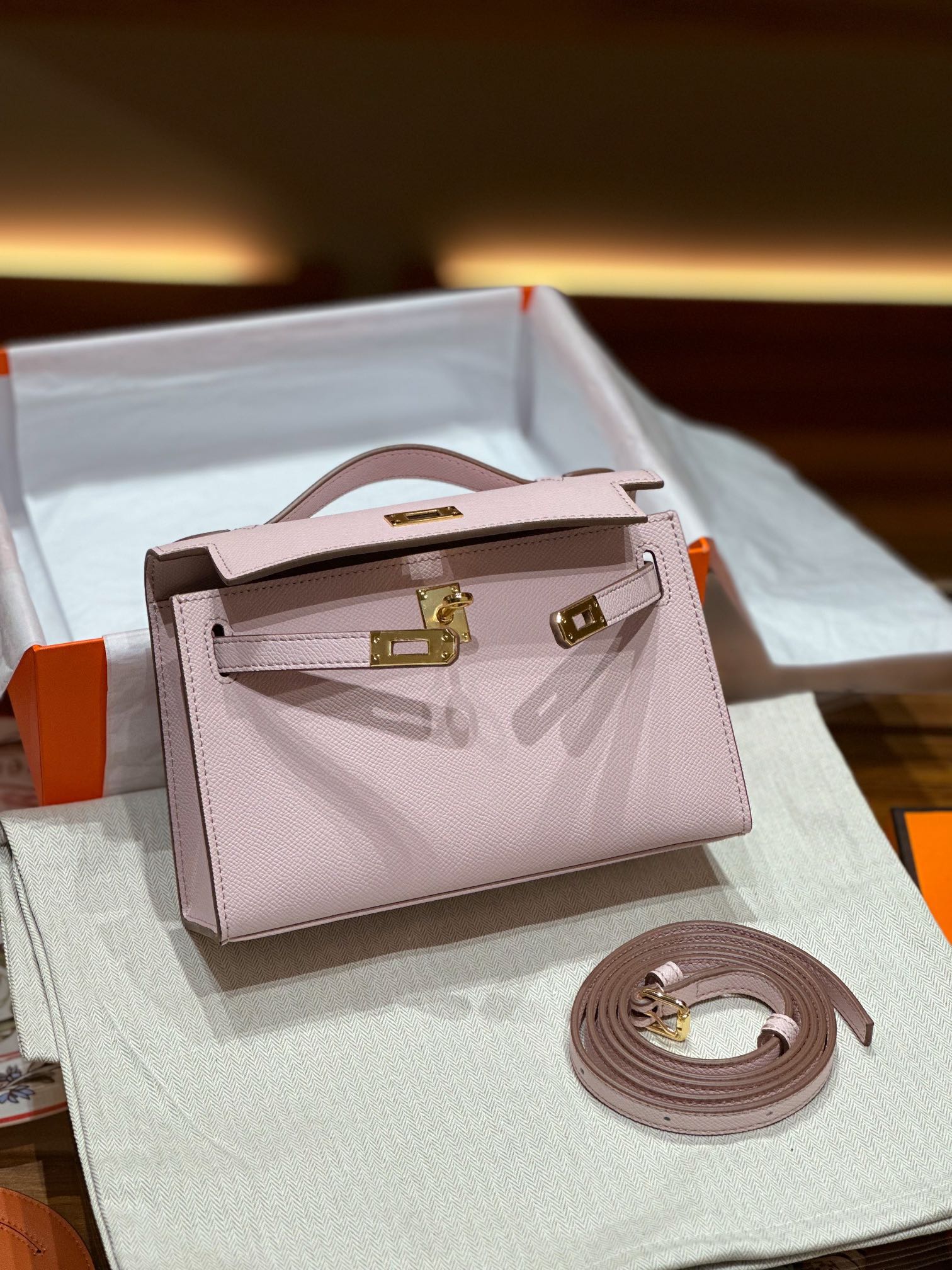 H-Inspired Kelly Mini 1st Kelly Pochette Generation Epsom Palm Leather-Light Pink - Gorchic - $146.99