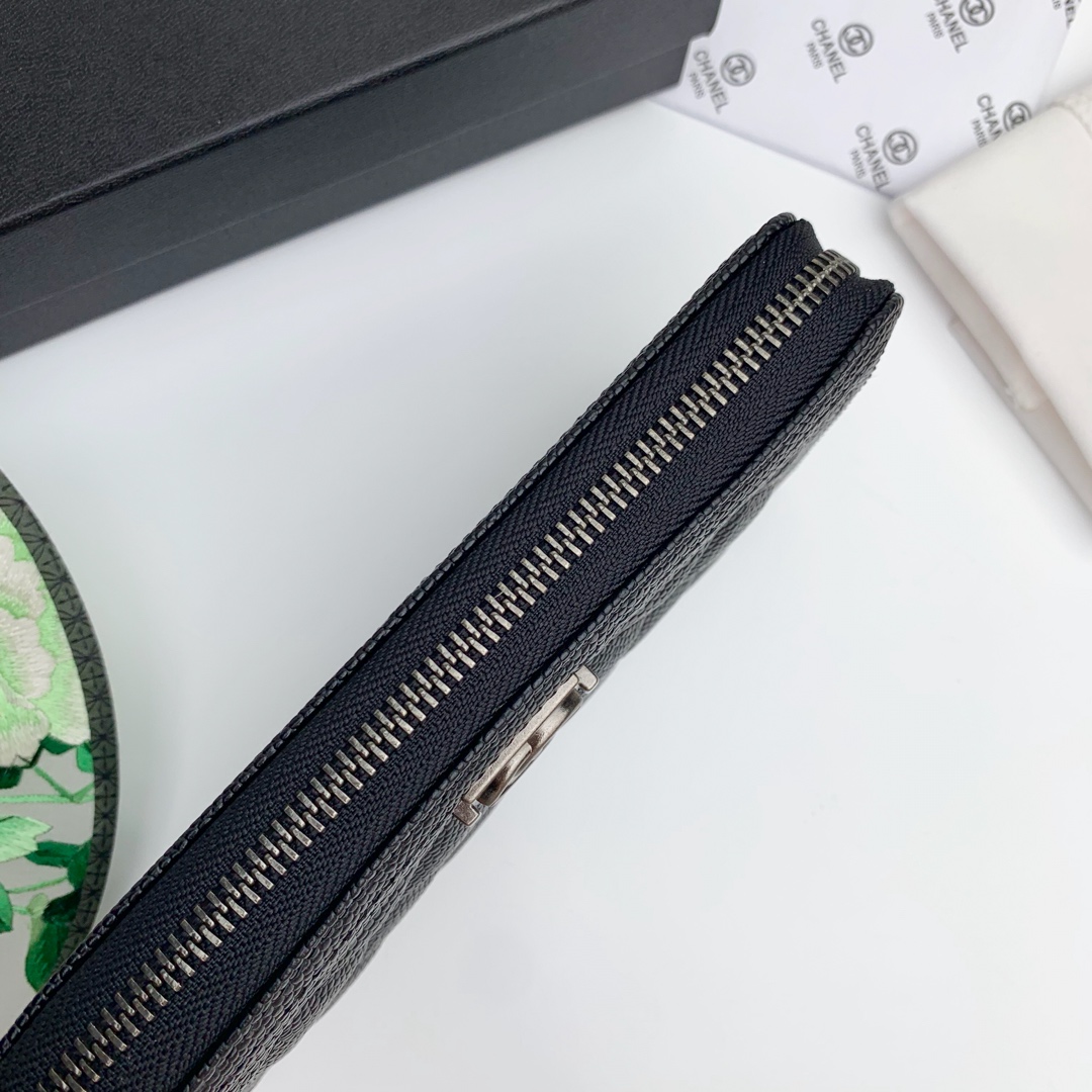 CC Inspired Zip Around Wallet Quilted Caviar Long-Fishseed Pattern Sier Wallet - Gorchic - $52.99