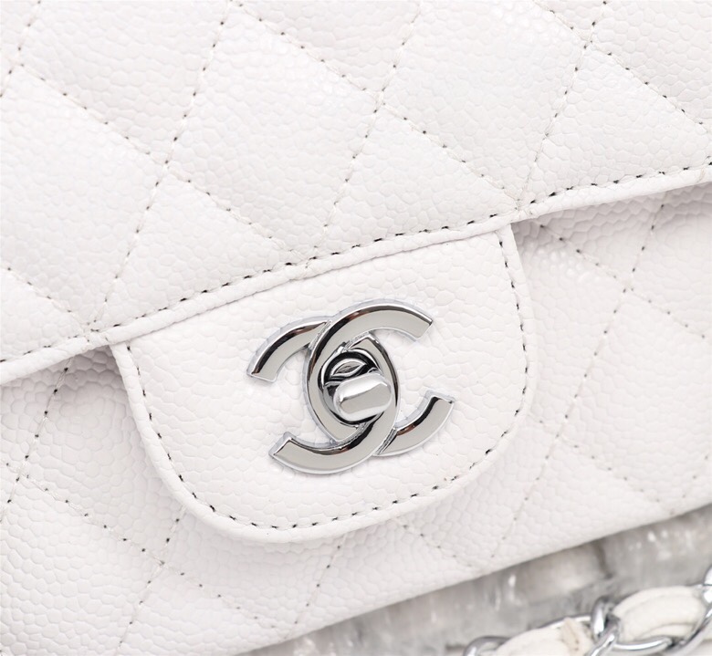 CC Inspired Classic Double Flap Bag White Caviar Sier Hardware - Bag - Gorchic - $122.99