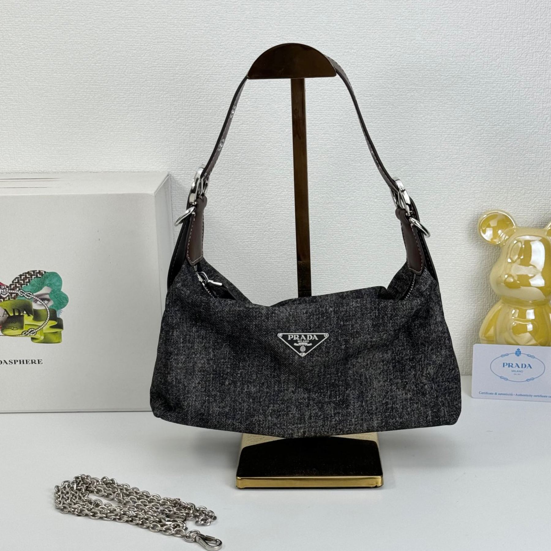 Saffiano texture Re-edition 2005 Crossbody Mini Bag Black Denim - Bag - Gorchic - $119.99