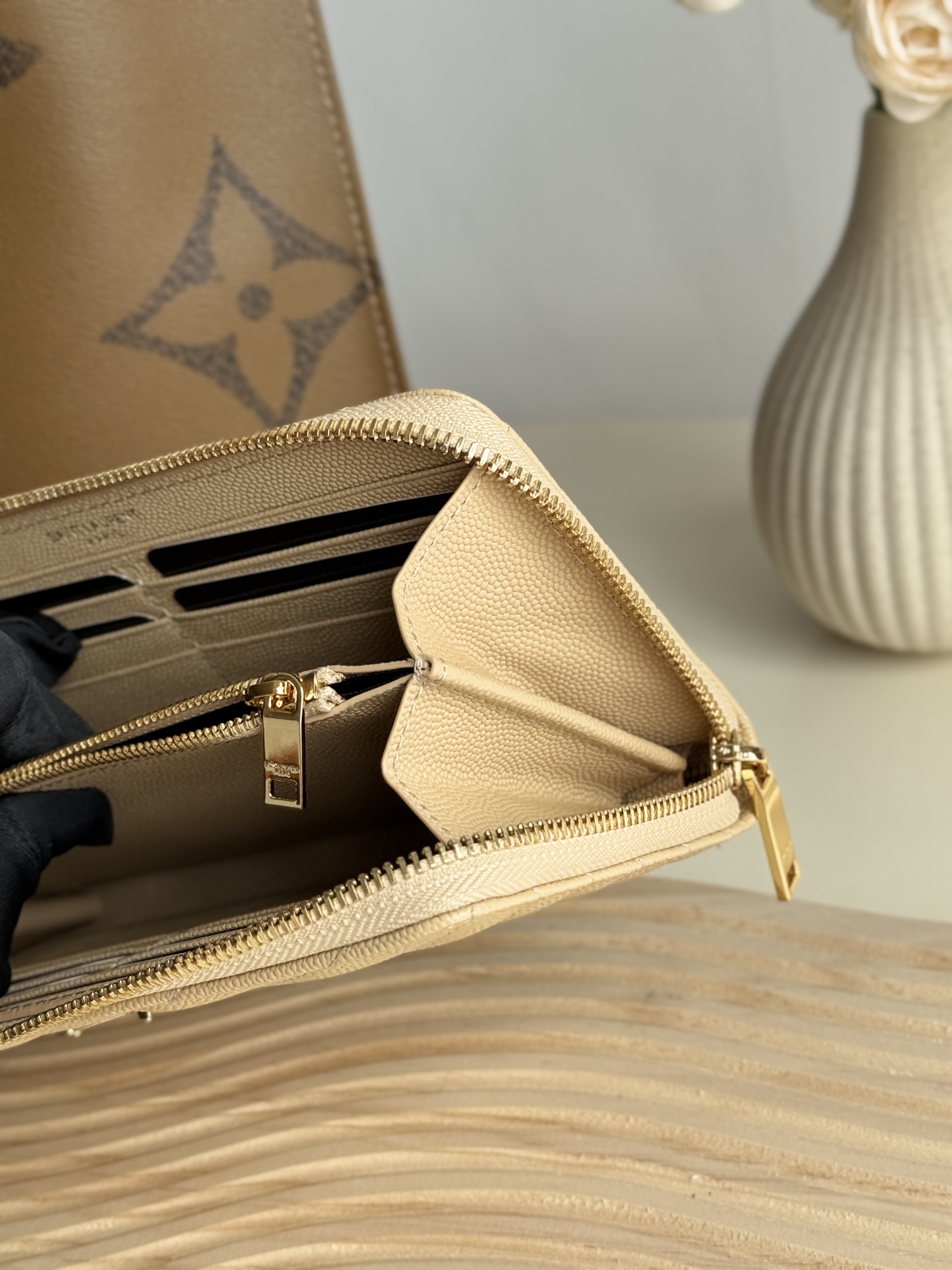 Lady Designer Monogramme leather Wallet -Apricot Wallet - Gorchic - $52.99