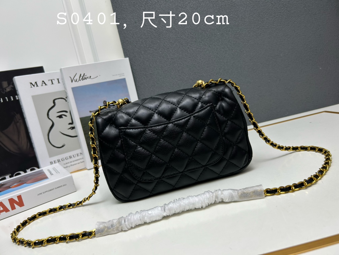 CC Inspired Mini Square Pearl Flap Bag Black Leather Gold Hardware - Gorchic - $132.99