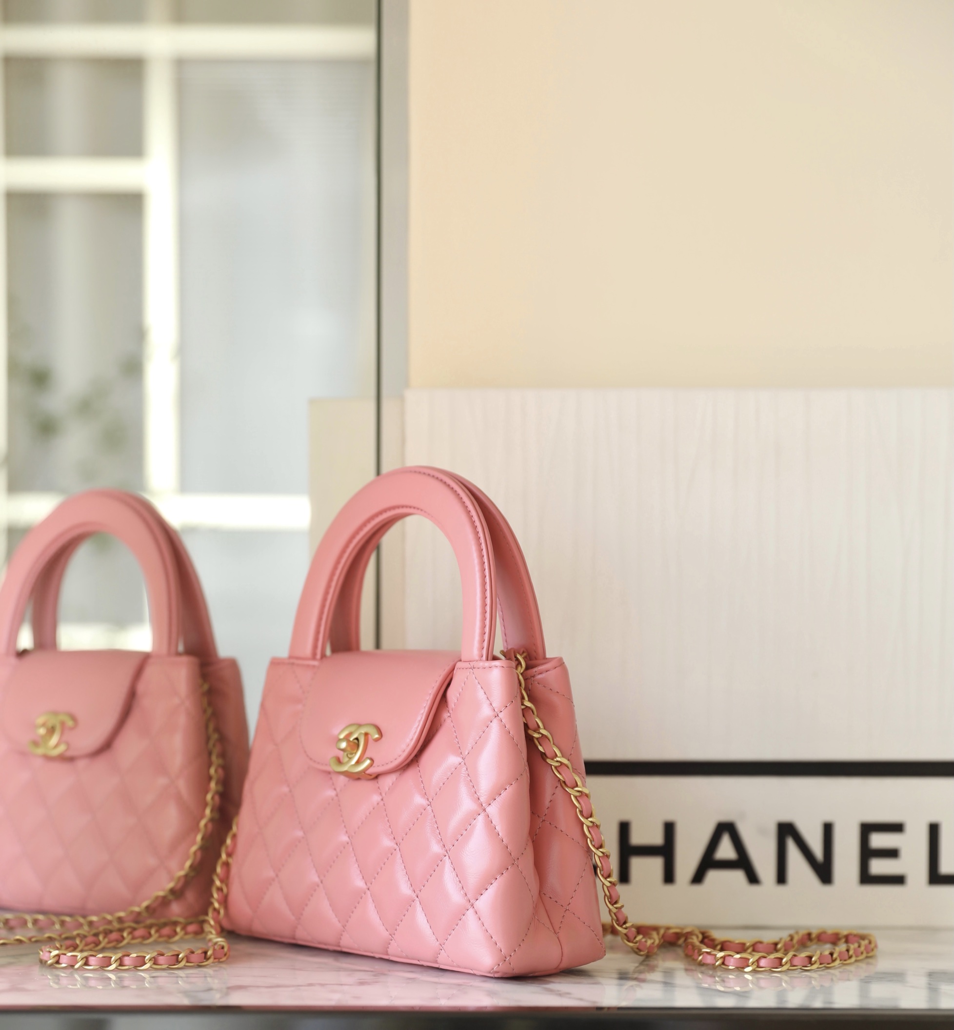 CC Inspired Shiny Aged Calfskin Quilted Nano Kelly Shopper Pink - Bag - Gorchic - $138.99